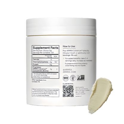 ARMRA Colostrum™ Powder | Unflavored | Gut Health & Bloating | Skin & Hair | Immunity | Keto, Gluten & Fat-Free | 120 Servings